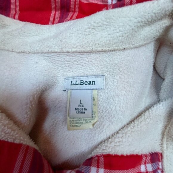 L.L. Bean Womens Button Fleece-Lined Flannel Shirt Jacket Large Red Plaid Casual - Picture 3 of 9